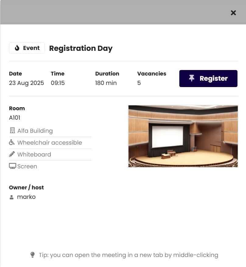 Applicant Registering for an Event or Meeting